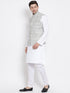 Vastramay Men's White Cotton Blend Kurta, Ethnic Jacket and Pyjama Set