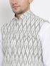 Vastramay Men's White Cotton Blend Kurta, Ethnic Jacket and Pyjama Set