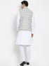 Vastramay Men's White Cotton Blend Kurta, Ethnic Jacket and Pyjama Set