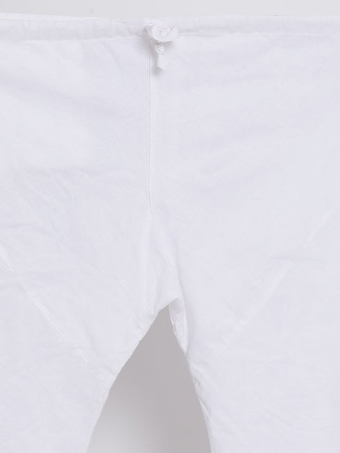 Vastramay Men's White Cotton Blend Kurta, Ethnic Jacket and Pyjama Set