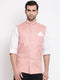 Vastramay Men's Peach Solid Classic Royal Cotton Blend Nehru Jacket