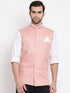 Vastramay Men's Peach Solid Classic Royal Cotton Blend Nehru Jacket