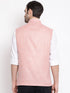 Vastramay Men's Peach Solid Classic Royal Cotton Blend Nehru Jacket
