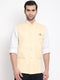 Vastramay Men's Cream Solid Classic Royal Cotton Blend Nehru Jacket
