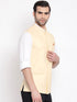 Vastramay Men's Cream Solid Classic Royal Cotton Blend Nehru Jacket