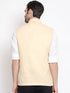 Vastramay Men's Cream Solid Classic Royal Cotton Blend Nehru Jacket