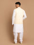 Vastramay Men's White Cotton Kurta, Solid Royal Nehru Jacket and Pyjama Set