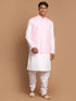 Vastramay Men's White Cotton Kurta, Solid Royal Nehru Jacket and Pyjama Set