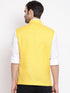 Vastramay Men's Yellow Solid Classic Royal Cotton Blend Nehru Jacket