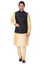 VASTRAMAY Men's Gold Cotton Silk Blend Kurta, Ethnic Jacket and Pyjama Set