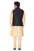 VASTRAMAY Men's Gold Cotton Silk Blend Kurta, Ethnic Jacket and Pyjama Set