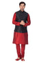 VASTRAMAY Men's Maroon Cotton Silk Blend Kurta, Ethnic Jacket and Pyjama Set