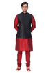 VASTRAMAY Men's Maroon Cotton Silk Blend Kurta, Ethnic Jacket and Pyjama Set