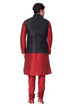 VASTRAMAY Men's Maroon Cotton Silk Blend Kurta, Ethnic Jacket and Pyjama Set