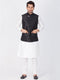 VASTRAMAY Men's White Cotton Silk Blend Kurta, Ethnic Jacket and Pyjama Set