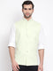 Vastramay Men's Mint Green Checkered Classic Linen Nehru Jacket