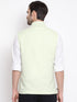 Vastramay Men's Mint Green Checkered Classic Linen Nehru Jacket