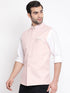 Vastramay Men's Pink Checkered Classic Linen Nehru Jacket