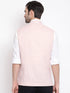 Vastramay Men's Pink Checkered Classic Linen Nehru Jacket