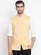 Vastramay Men's Orange Stripes And Angrakha Pattern Classic Nehru Jacket