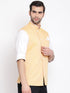 Vastramay Men's Orange Stripes And Angrakha Pattern Classic Nehru Jacket