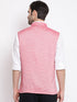 Vastramay Men's Red Stripes And Angrakha Pattern Classic Nehru Jacket
