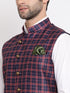 Vastramay Men's Blue Checked And Angrakha Pattern Classic Nehru Jacket