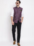 Vastramay Men's Blue Checked And Angrakha Pattern Classic Nehru Jacket