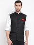 Vastramay Men's Black Cotton Silk Blend Nehru Jacket