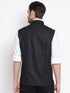 Vastramay Men's Black Cotton Silk Blend Nehru Jacket