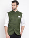 Vastramay Men's Green Cotton Blend Twill Nehru Jacket