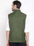 Vastramay Men's Green Cotton Blend Twill Nehru Jacket
