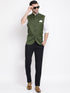 Vastramay Men's Green Cotton Blend Twill Nehru Jacket