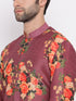 Vastramay Men's Green Twill Jacket, Printed Kurta and Pyjama Set