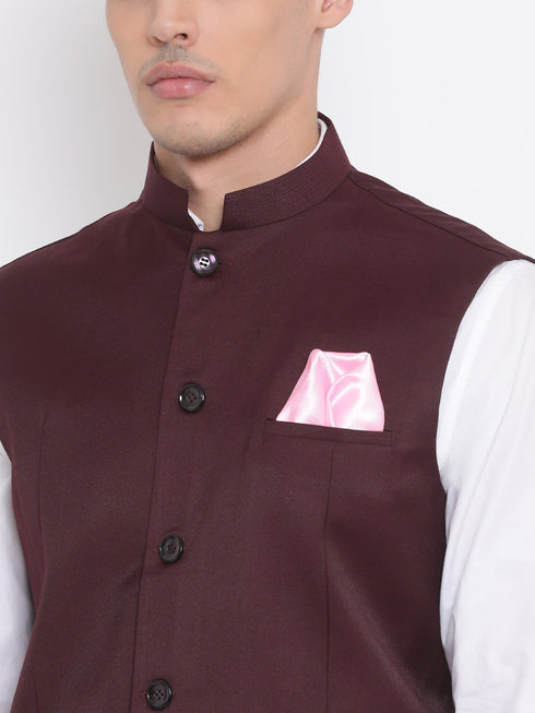 Vastramay Men's Maroon Cotton Blend Twill Nehru Jacket