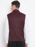 Vastramay Men's Maroon Cotton Blend Twill Nehru Jacket