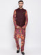Vastramay Maroon Twill Jacket, Printed Kurta and Pyjama Set