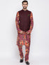 Vastramay Maroon Twill Jacket, Printed Kurta and Pyjama Set