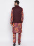 Vastramay Maroon Twill Jacket, Printed Kurta and Pyjama Set
