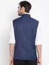 Vastramay Men's Navy Blue Cotton Blend Twill Nehru Jacket