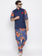 Vastramay Navy Blue Twill Jacket, Printed Kurta and Pyjama Set