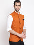 Vastramay Orange Cotton Blend Twill Nehru Jacket