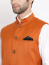 Vastramay Orange Cotton Blend Twill Nehru Jacket