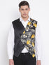 Vastramay Men's Black Floral Printed Waistcoat Jacket