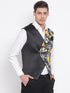 Vastramay Men's Black Floral Printed Waistcoat Jacket