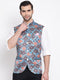 Vastramay Men's Blue Digital Printed Royal Nehru Jacket
