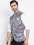 Vastramay Men's Blue Digital Printed Royal Nehru Jacket