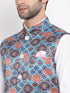 Vastramay Men's Blue Digital Printed Royal Nehru Jacket