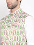 Vastramay Men's Cream Digital Floral Printed Royal Nehru Jacket