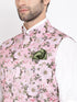 Vastramay Men's Pink Digital Floral Printed Royal Nehru Jacket